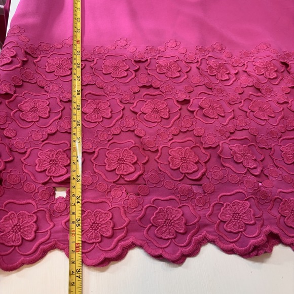 Tahari Fuchsia Pink Barbiecore Lace Embroidered Hem Chiffon Cocktail Dress Sz 12 - Picture 6 of 9